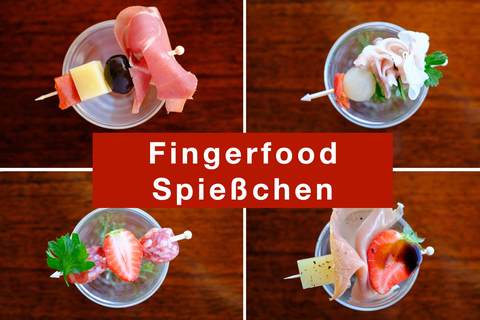 Fingerfood-Spießchen mit Schinken, Käse, Erdbeeren und Salami